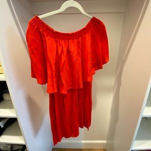 Show Me Your Mumu red off-the-shoulder dress